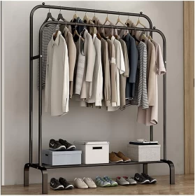 Double-Rail Clothes Rack with Wheels | Heavy-Duty Garment Organizer for Home & Closet Use