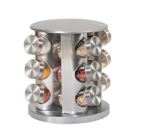 Rotating Stainless Steel Spice Rack – 12 Jar Organizer