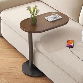 Chic C-Shaped Wooden Side Tabl
