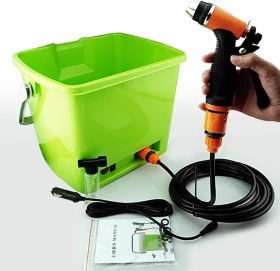 Portable Car Washer Tools with Electric Pump – Green | All-in-One Cleaning Kit