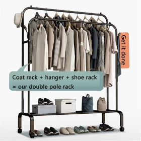 Double-Rail Clothes Rack with Wheels | Heavy-Duty Garment Organizer for Home & Closet Use