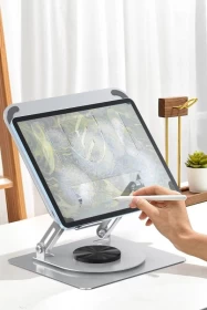 Earldom 360° Adjustable Metal Laptop Stand Ergonomic & Sturdy Silver Aluminum Alloy For 13-14” Laptops