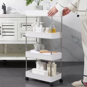 4-Tier Kitchen Trolley Fruit & Vegetable Basket Storage Rack White -91cm
