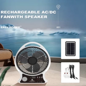Solar Fan with Speaker – AC/DC Powered | Cooling + Entertainment Anywhere!