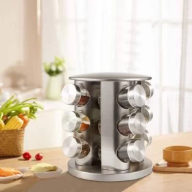 Rotating Stainless Steel Spice Rack – 12 Jar Organizer