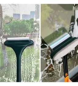 2-in-1 Window Cleaning Tool | Squeegee & Dust Remover for Glass & Screens
