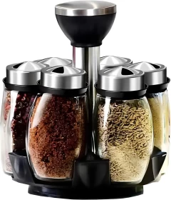 Rotating Spice Rack Organizer | 6-Piece Revolving Seasoning Jars Set for Kitchen Countertop & Cabinet