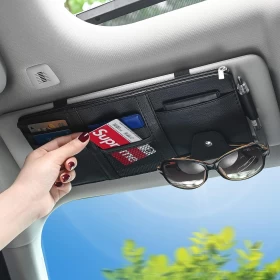 Car Sun Visor Organizer – Multi-Pocket PU Leather Storage (Black)