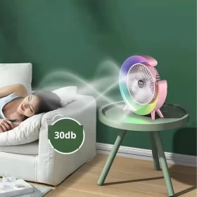 Rechargeable Desk Fan with RGB Light | USB Portable Cooling with Colorful Glow