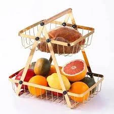 2-Tier Gold Metal Fruit Basket Stand