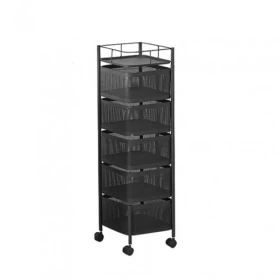 Metal 5-Layer Kitchen Rotating Trolley | Portable Storage Organizer – Black