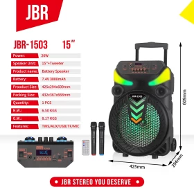 JBR 1203 Portable Party Speaker with Trolley – 12" Bluetooth Outdoor Sound System