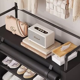 Shelf with Cover  Multi-Hanging Rack for Shoes , Stylish & Space-Saving  - 4 Layers, 60cm Width, Dustproof, Assembled  (Black)