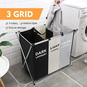 Laundry Cloth Hamper Sorter Basket Bin – Foldable 3 Sections with Aluminum Frame 135L