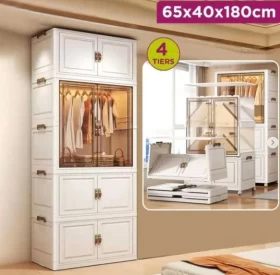 Modern Modular Wardrobe with Transparent Glass Center – 180×65×40 cm