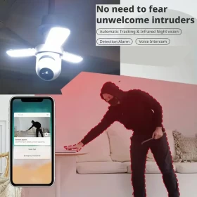 Camera 3MP HD 4G WiFi PTZ IP with LED Lights - E27 Bulb Camera for Home Security
